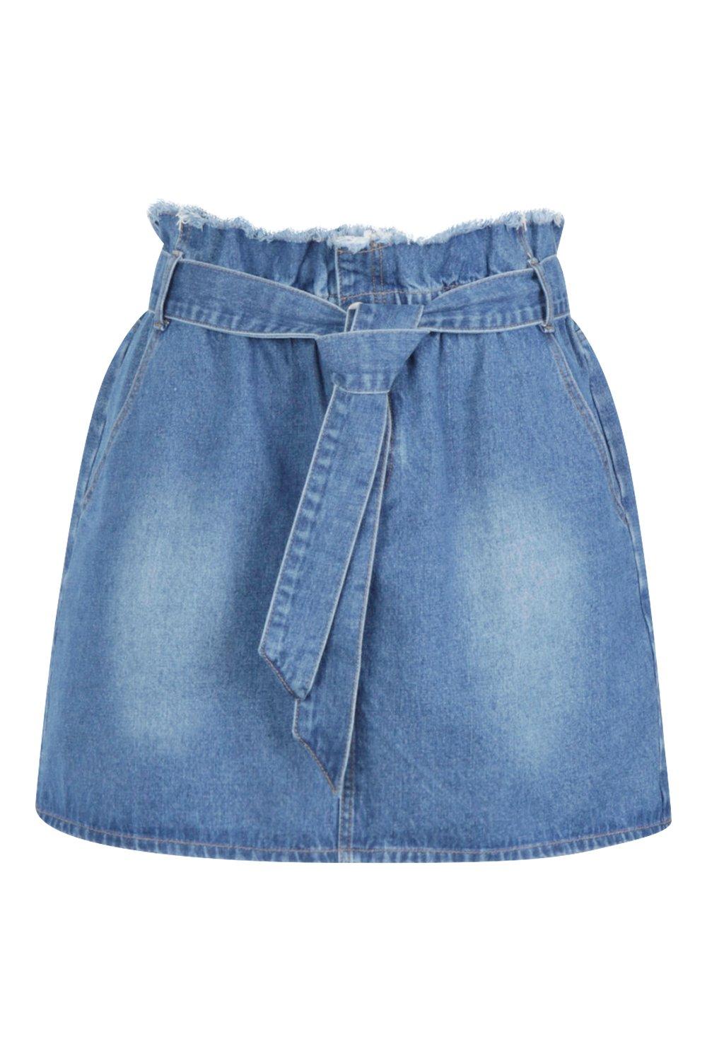 Plus Paperbag Waist Denim Skirt